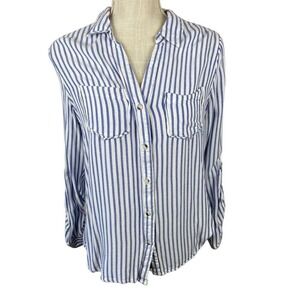 Tinsel Hattie Shirt Womens M Blue White Striped Button Down Nautical Viscose Top